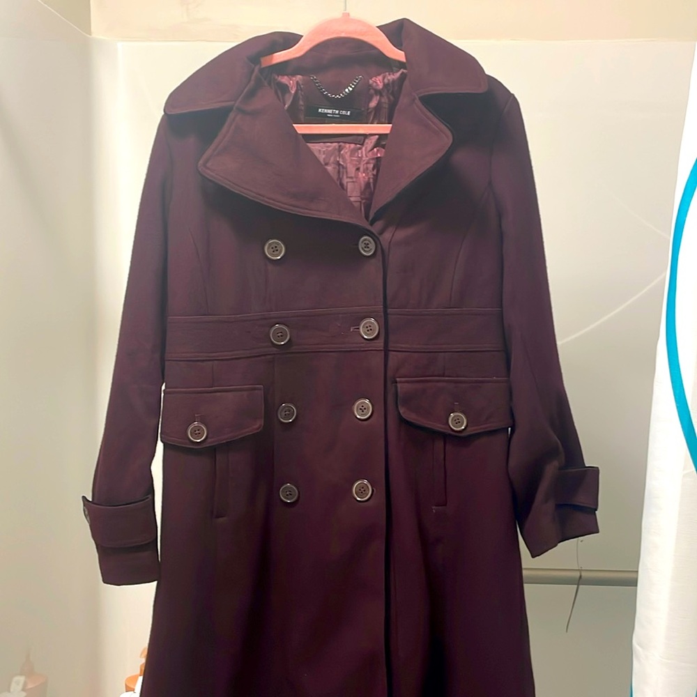 Woman’s maroon heavy wool lux pea coat.